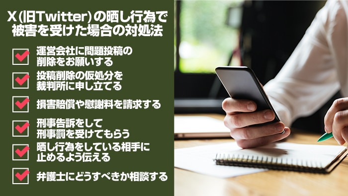 X(旧Twitter)の晒し行為で被害を受けた場合の対処法